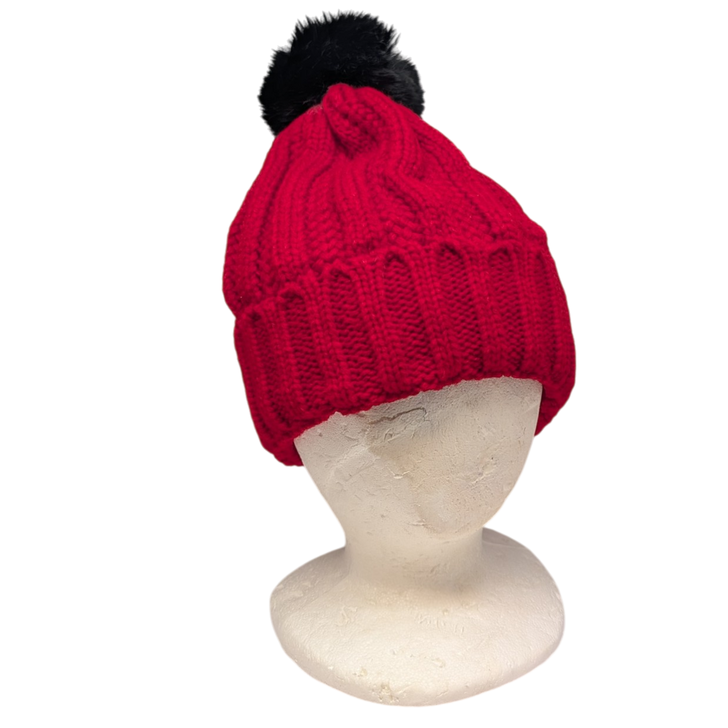 Knit Hat With Three Interchangeable Poms - Red
