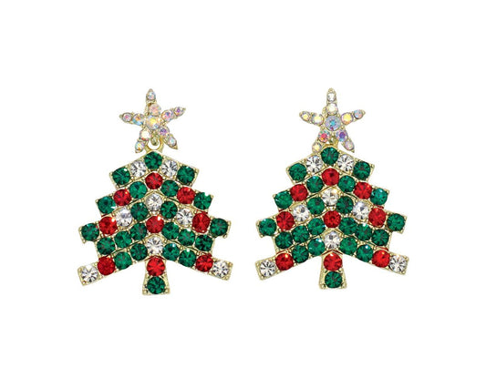 Twinkling Festive Trees With Crystals Earrings
