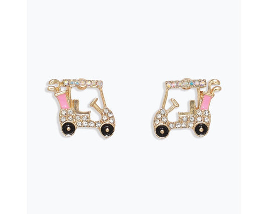 Crystal Golf Cart Earrings – Gold-Tone
