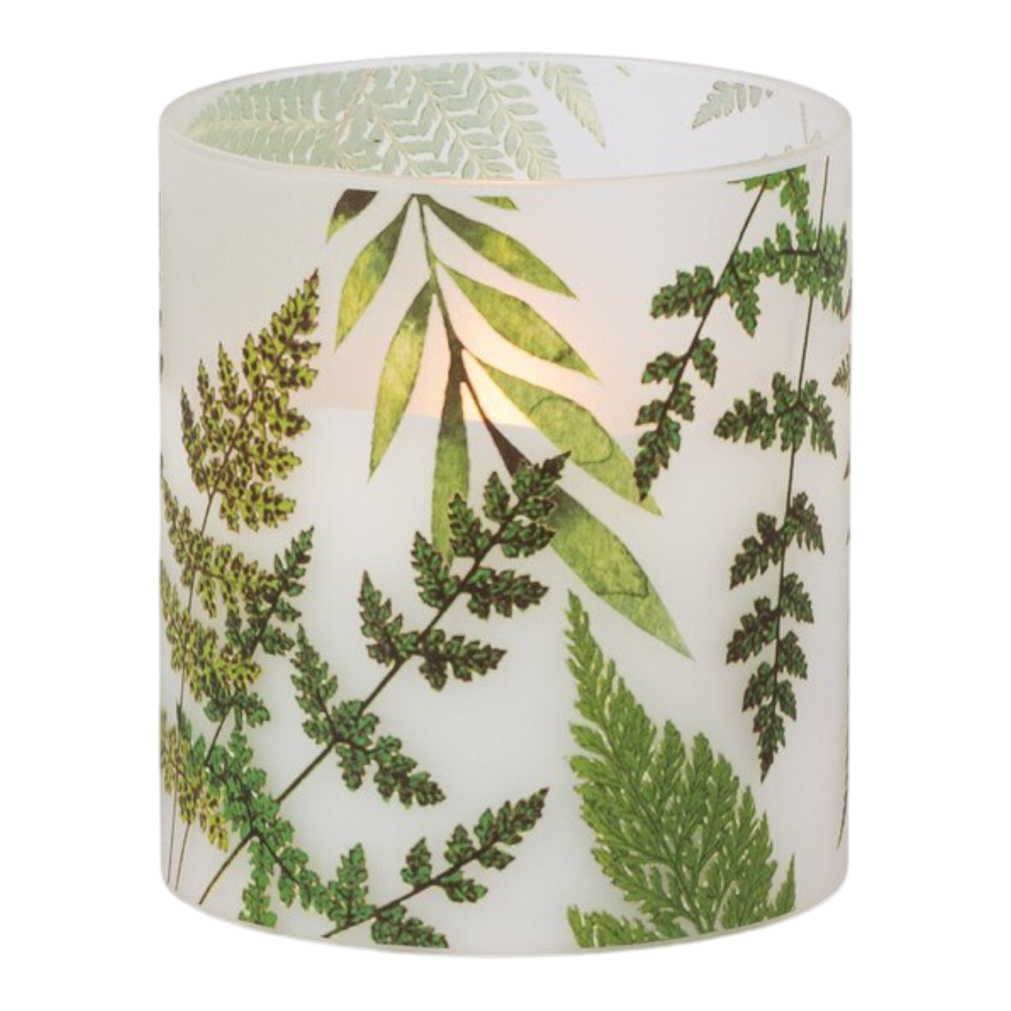 Frosted Illumaflame Fern LED Glass Candle - 4 Inch