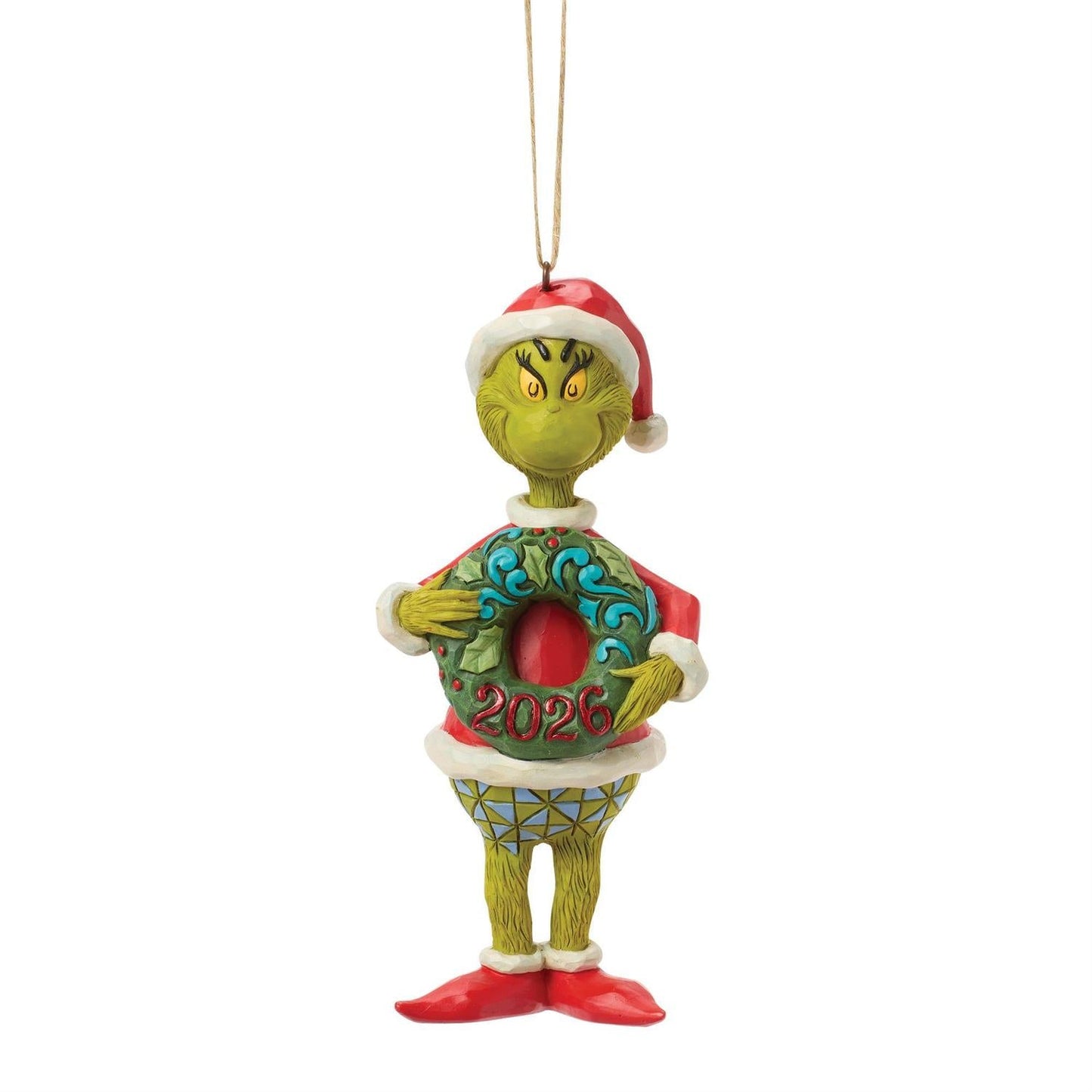Grinch with Dated 2026 Wreath Ornament