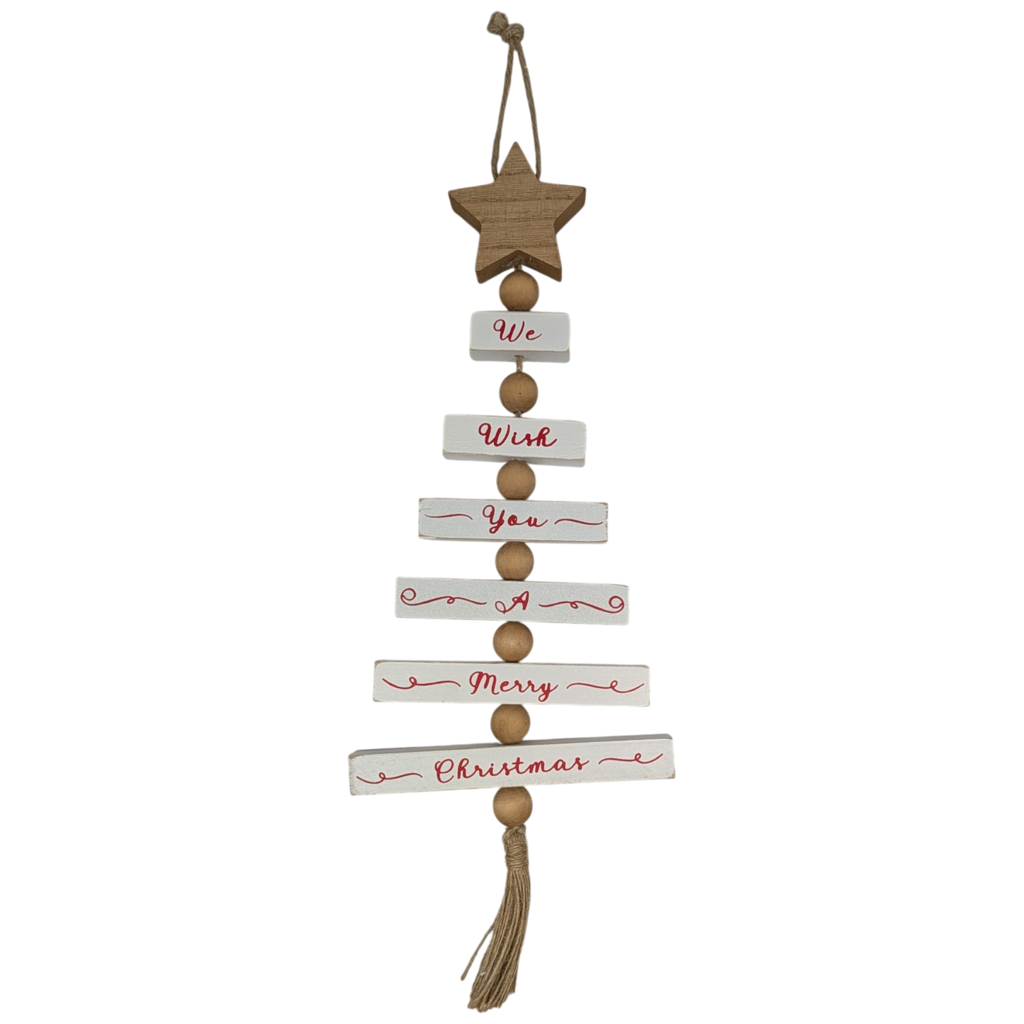 Wood Traditional Christmas Tree Shaped Wall Sign - White