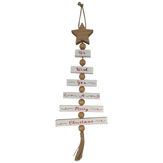 Wood Traditional Christmas Tree Shaped Wall Sign - White