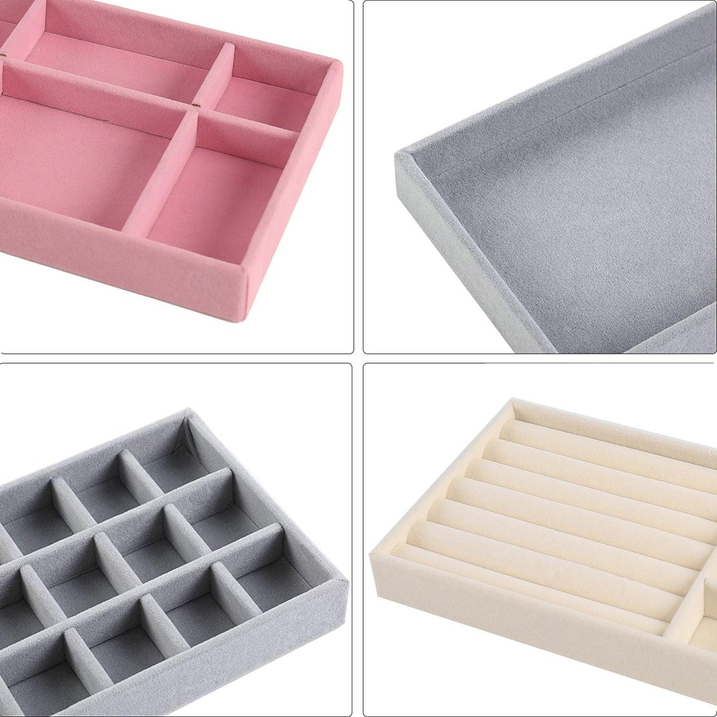 Velvet Jewelry Display Stackable Exquisite Jewelry Holder Portable Ring Earrings Necklace Organizer Box organizer Velvet Drawer Organizer Showcase Jewelry Storage for Bracelet Necklace Earring Ring