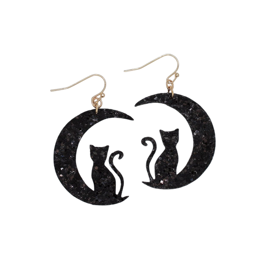 Cat with Moon Silhouette Earrings