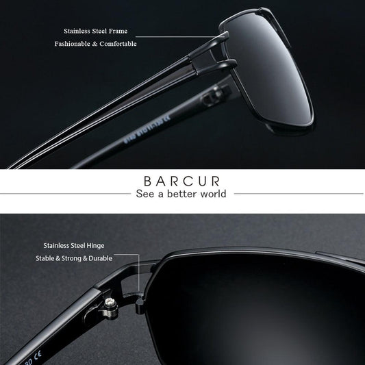 Vintage Retro Men BARCUR Design Sunglasses for Men Driving Black Sun Glasses Man Polarized Glasses Women Eyewear Accessory UV400 Sunglasses