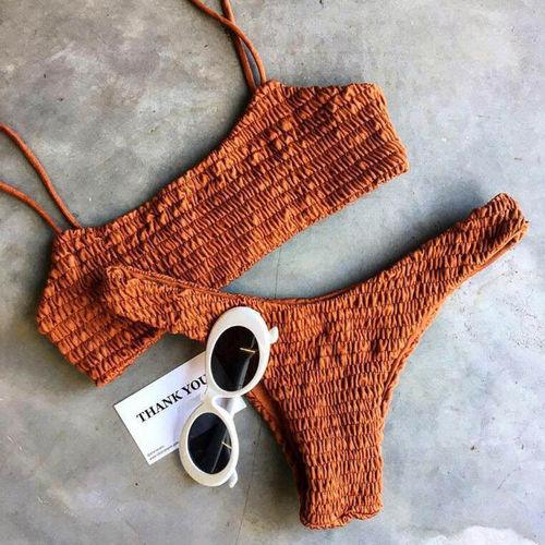 Vintage Women Push-up Padded Bra Bikini Set Pleated Swimsuit Women's Detachable Padded Cutout Push Up Striped Bikini Set Two Piece Swimsuit Swimming Beach Bathing Costume Classic Bikini Set