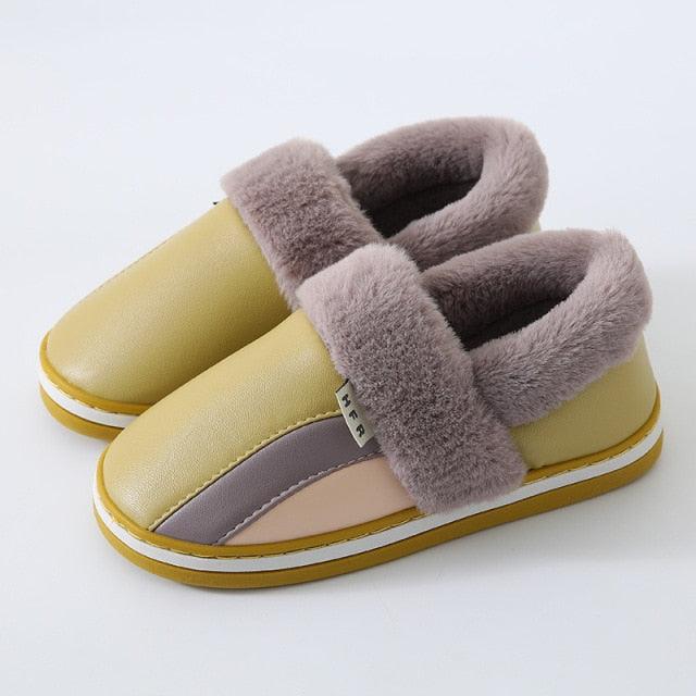 Waterproof Indoor Shoes Womans Mens Winter Home Slippers Faux Leather Warm Plush House Floor Slipper Anti-slip Footwear Women's Cozy Memory Foam Slippers With Warm Plush Fur Lining