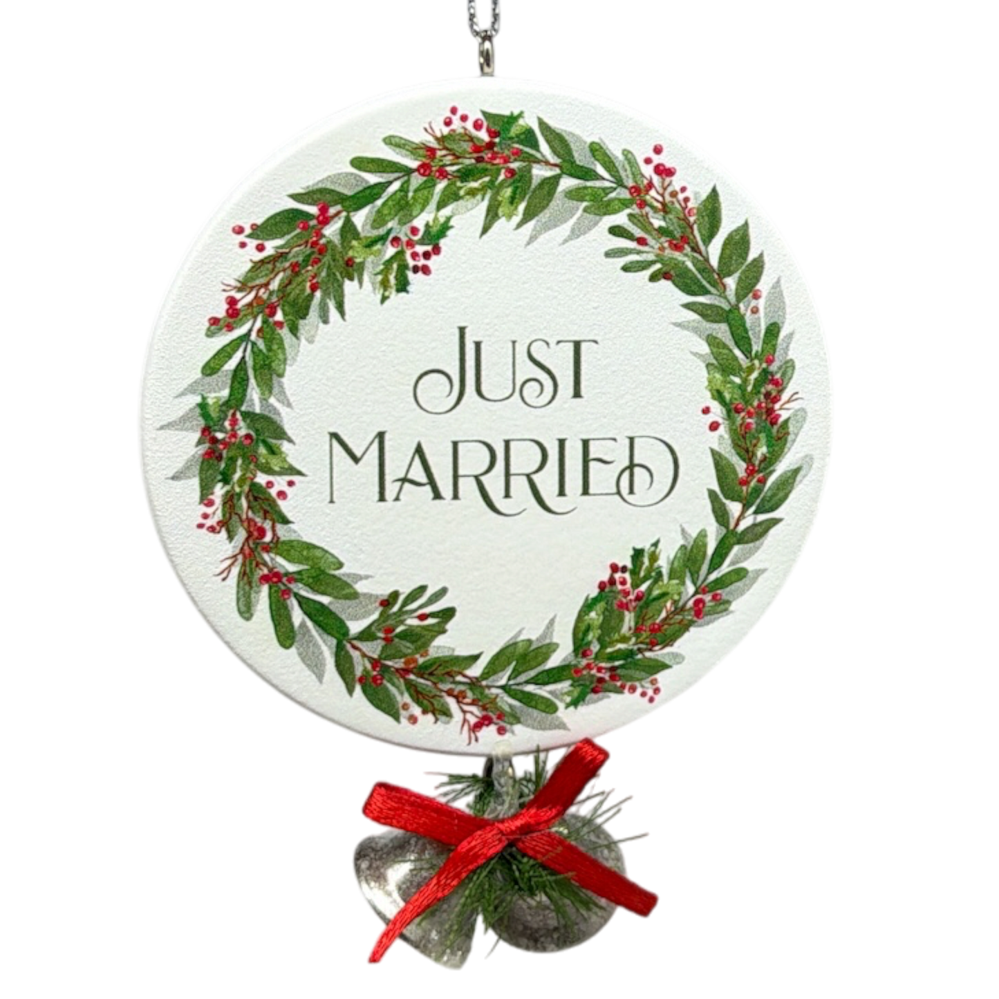 Just Married  With Wedding Bells Ornament