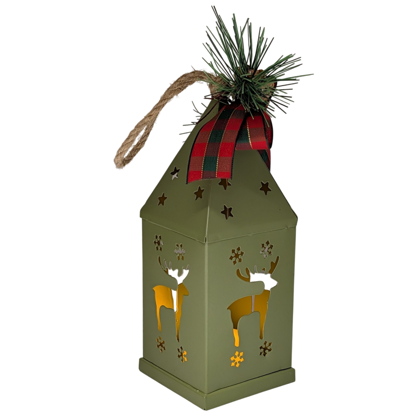 Punched-Tin Lighted Lantern - Sage