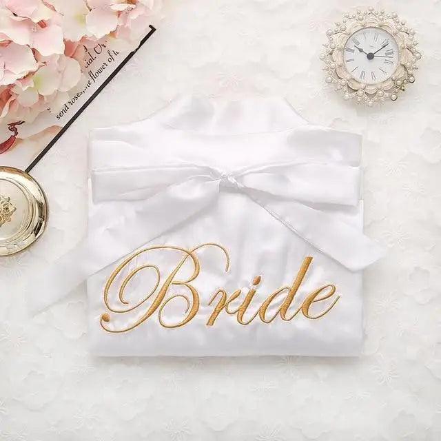 Wedding Satin Bride Robe Elegant Golden Bridesmaid Casual Short Women Nightwear Comfortable Sleepwear