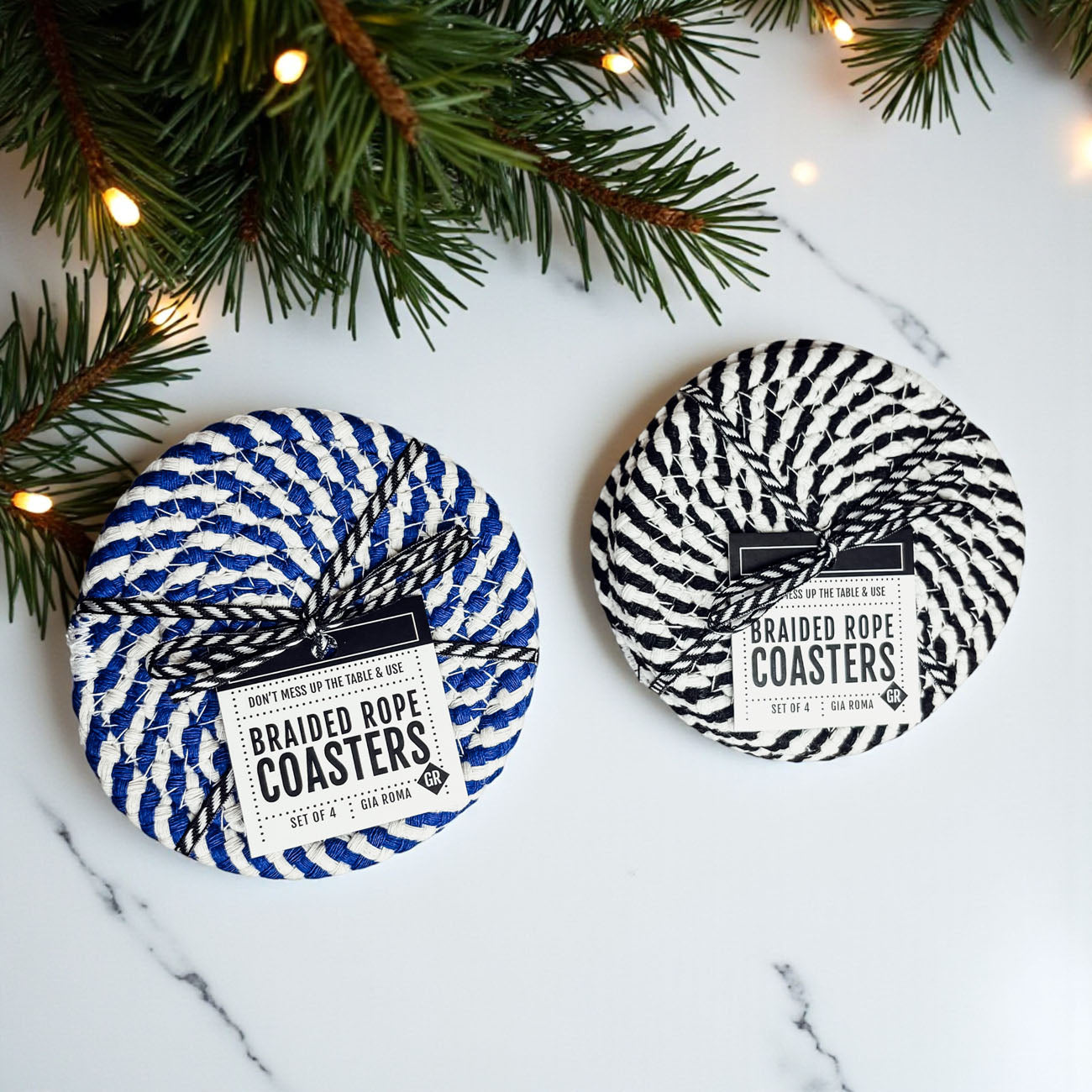 Luxury blue and white rope coasters braided coastal decor
Drink coasters blue and white braided rope coastal home decor
Table protection coasters blue white braided rope nautical set