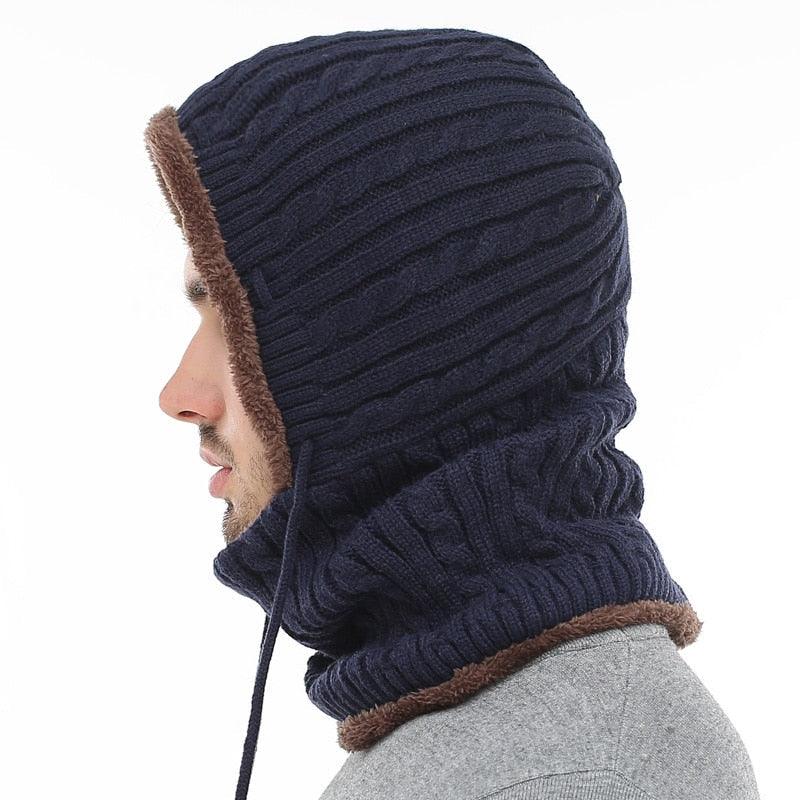 Winter Knitted Hat Beanie Men Beany Skellies Beanies Winter Hats For Women Men Caps Gorgas Bonnet Mask Brand Hats Hooded Cowl Neckerchief with Drawstring Soft Balaclava Pullover Knitted Beanie for Adults Men Women Ski Caps