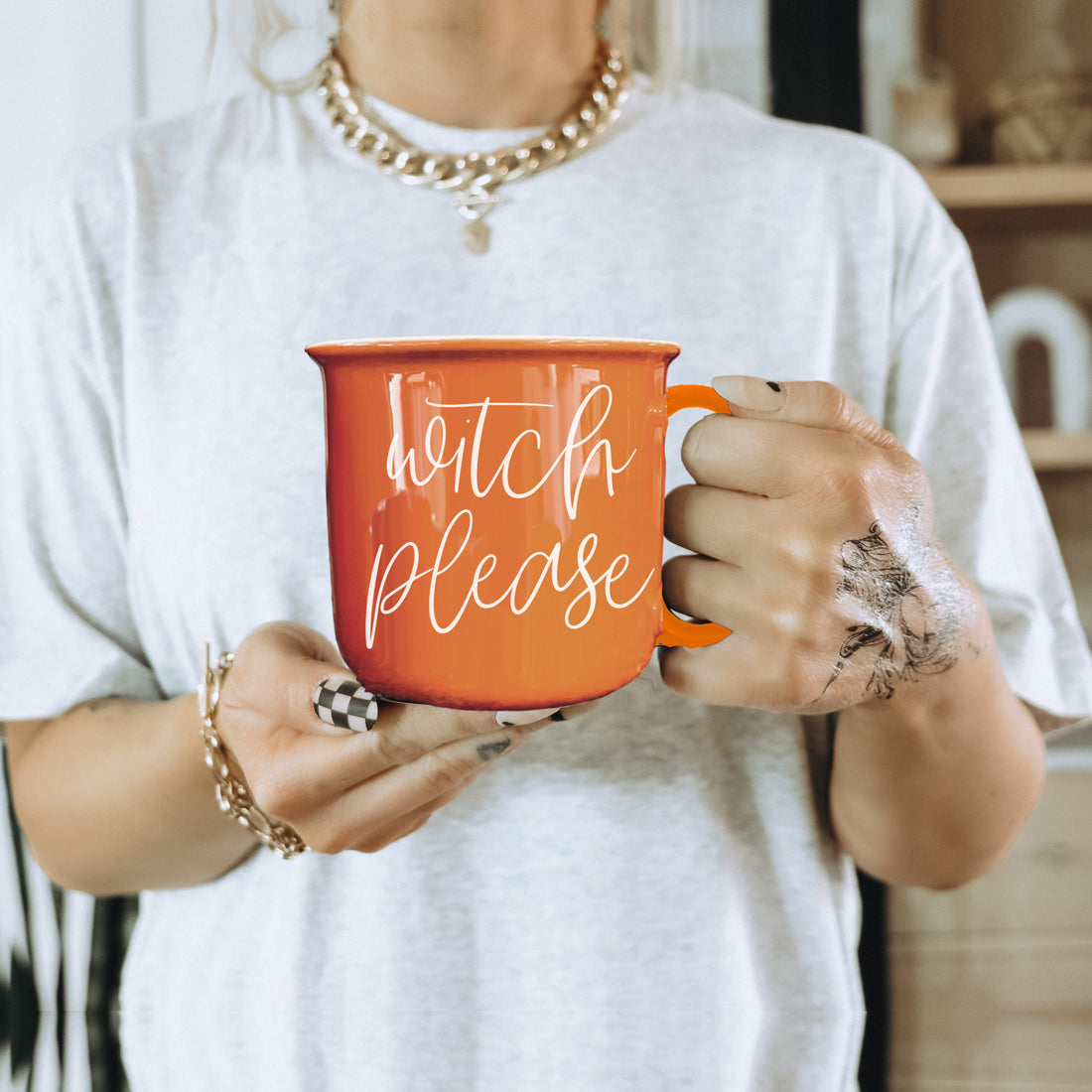 Orange ceramic witch coffee mug
Witch Please Halloween drinkware
Microwave safe witch coffee mug