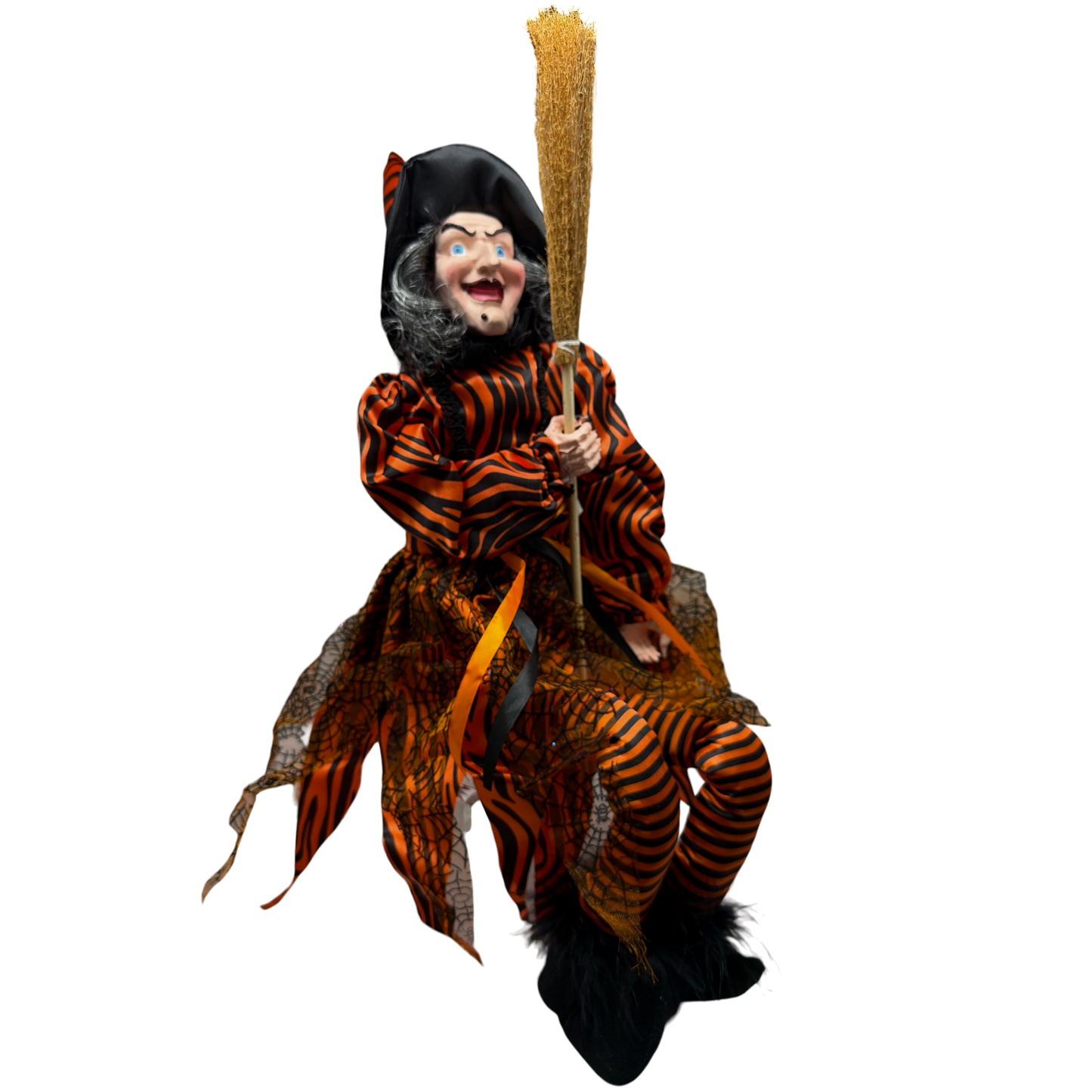 Black and Orange Fabric Sitting Halloween Witch