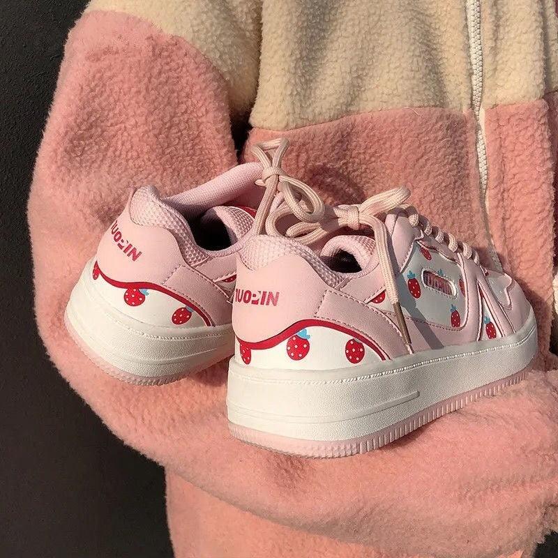 Women's Pink Sports Sneakers White Casual Spring Autumn Basket Tennis Flat Running Flats Training Casual Everyday Walking Outdoor Sport Womens Sneakers