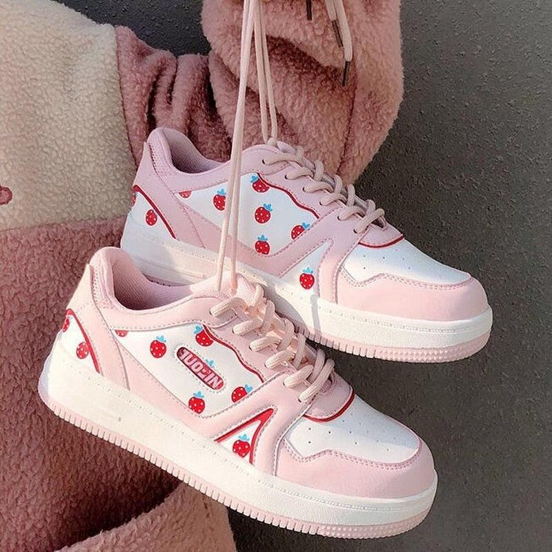 Women's Pink Sports Sneakers White Casual Spring Autumn Basket Tennis Flat Running Flats Training Casual Everyday Walking Outdoor Sport Womens Sneakers