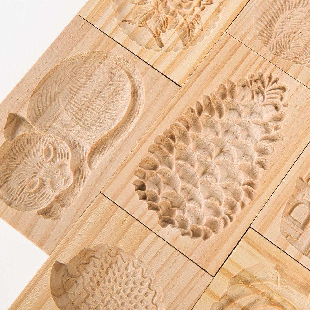 Wooden Cookie Mold Cutter Wooden Gingerbread Cookie Moulds Press 3D Cake Embossing Baking Mold Rose Flower Cutter Bakery Gadgets Cookies, Wooden Cookie Cutter, Funny Wooden Cookie Molds For Baking, Gingerbread Mold, Pine Cone Mold, Cake Mold