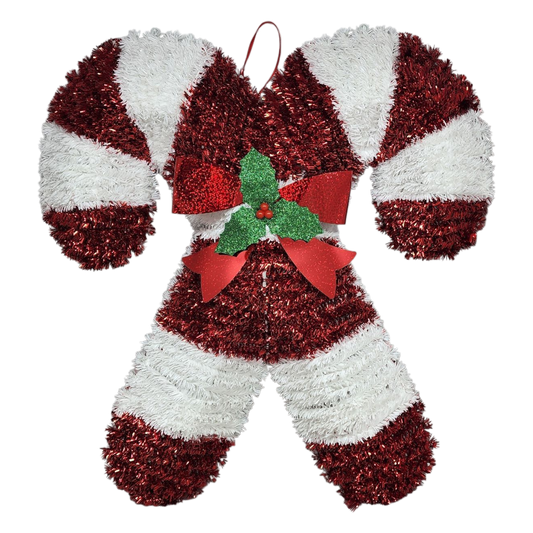Crossed Candy Canes Tinsel Wall Decor - 19" Tall