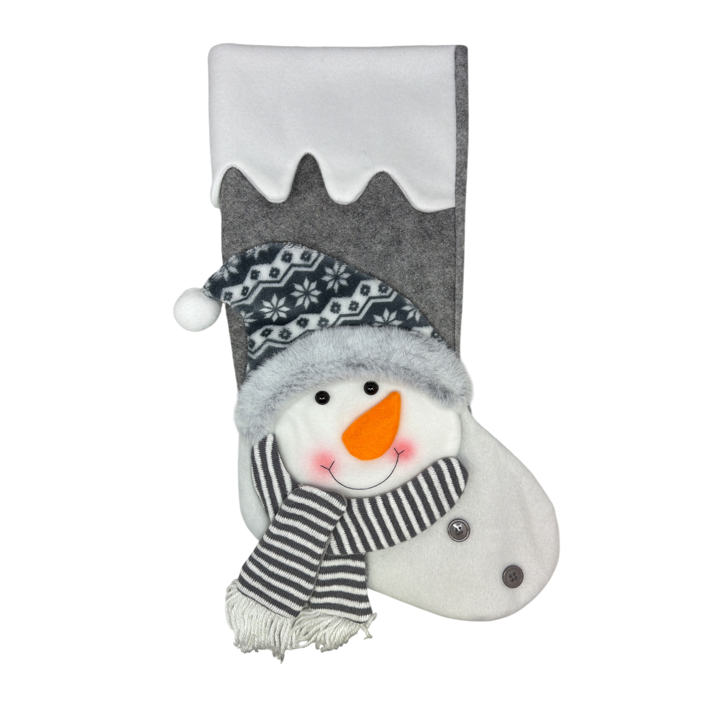 Fabric Snowman Stocking - Gray and White