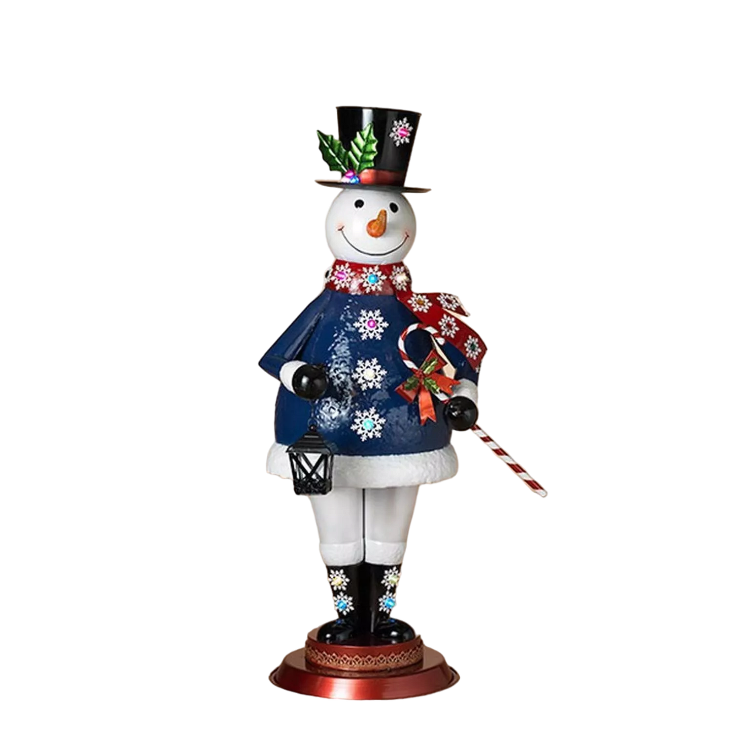 Outdoor Lighted Metal Snowman with Timer - 4 Foot Tall