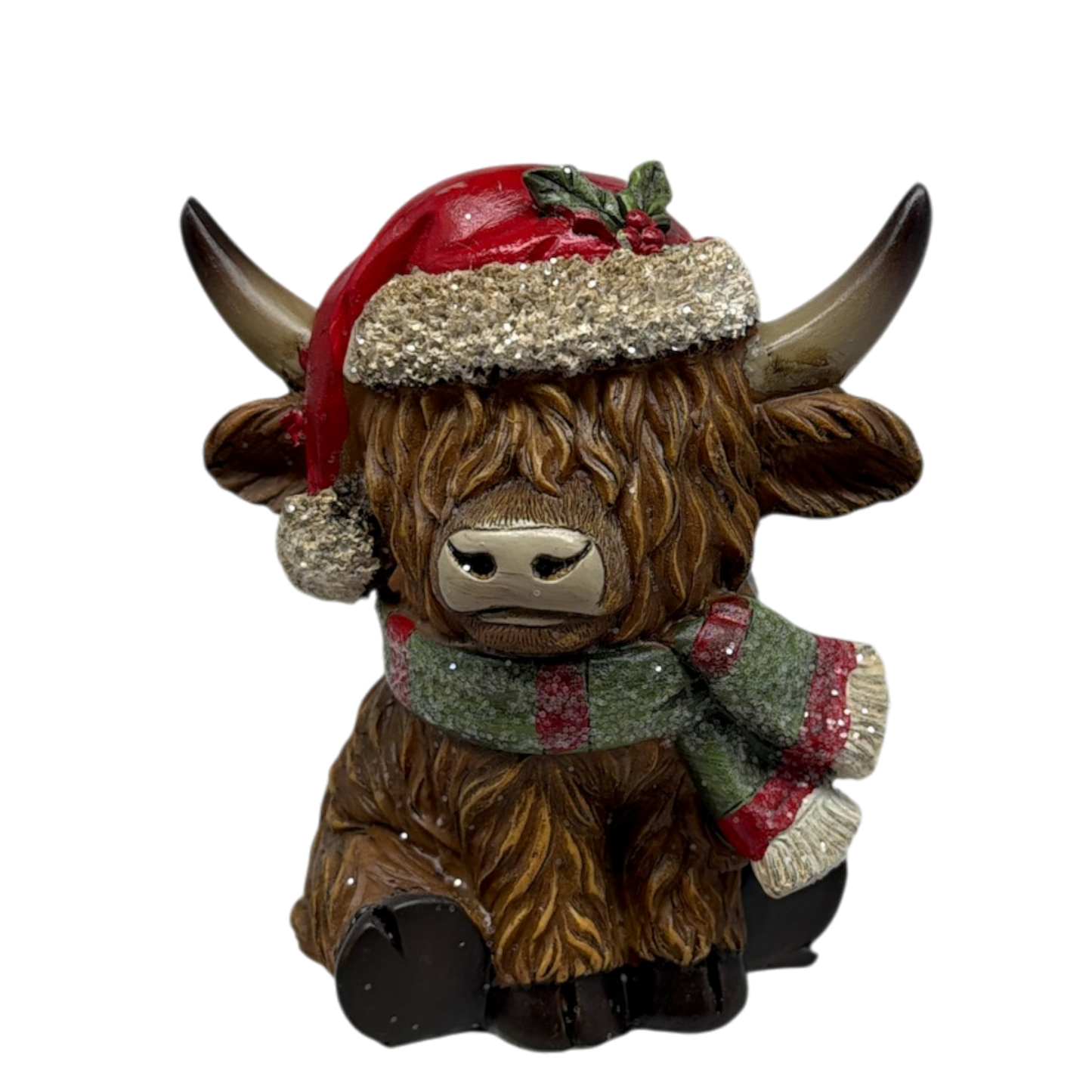 Resin Holiday Highland Cow  - Green Scarf