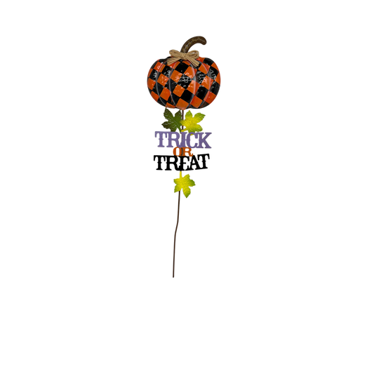 Trick Or Treat Black and Orange Pumpkin Garden Stake