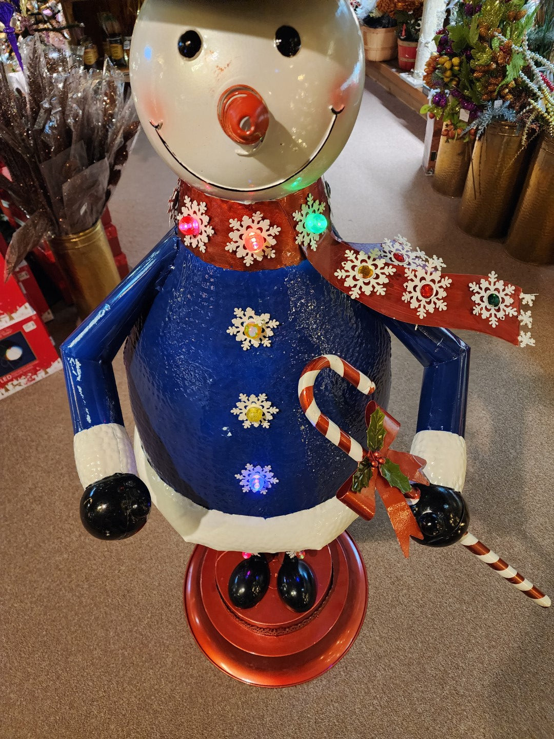 Outdoor Lighted Metal Snowman with Timer - 4 Foot Tall