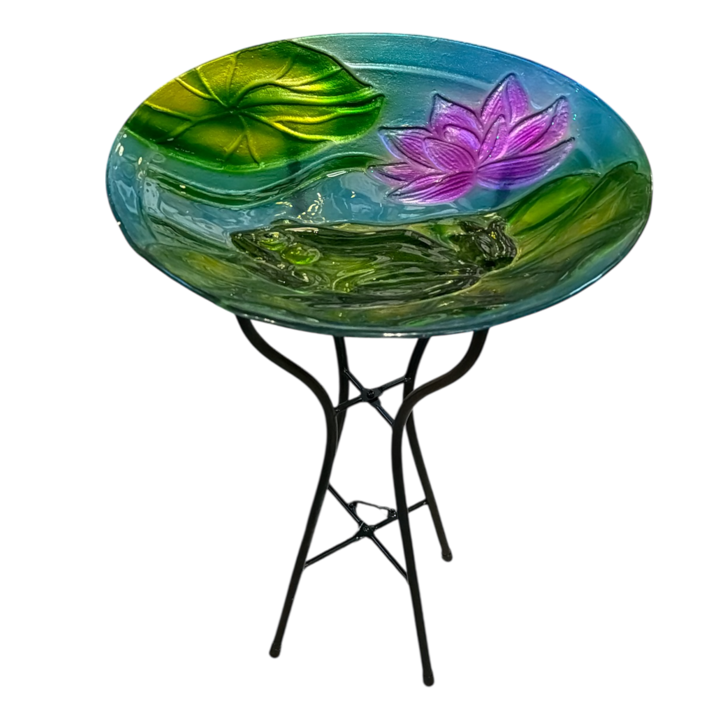 Frog Fused Glass Bird Bath