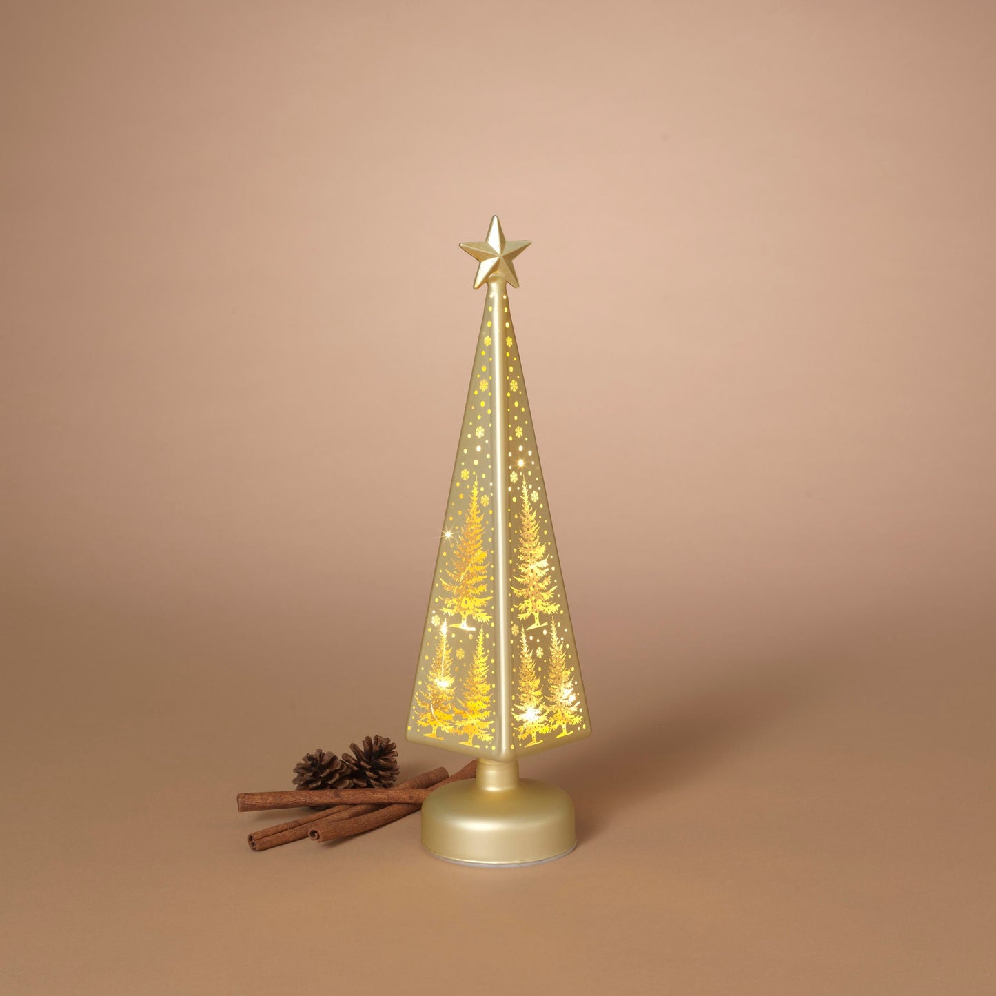 Etched Glass Tree with Star Topper LED Luminary