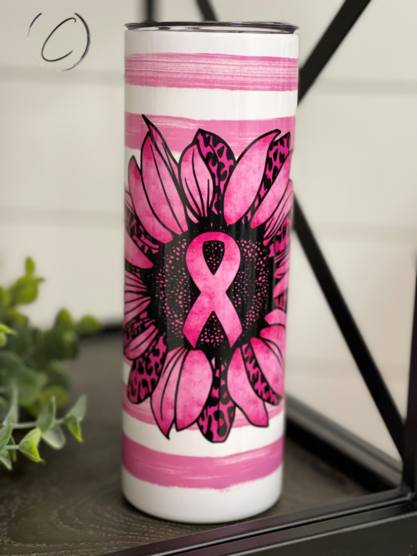 Pink Ribbon Sunflower 20oz UV Pink Skinny Tumbler