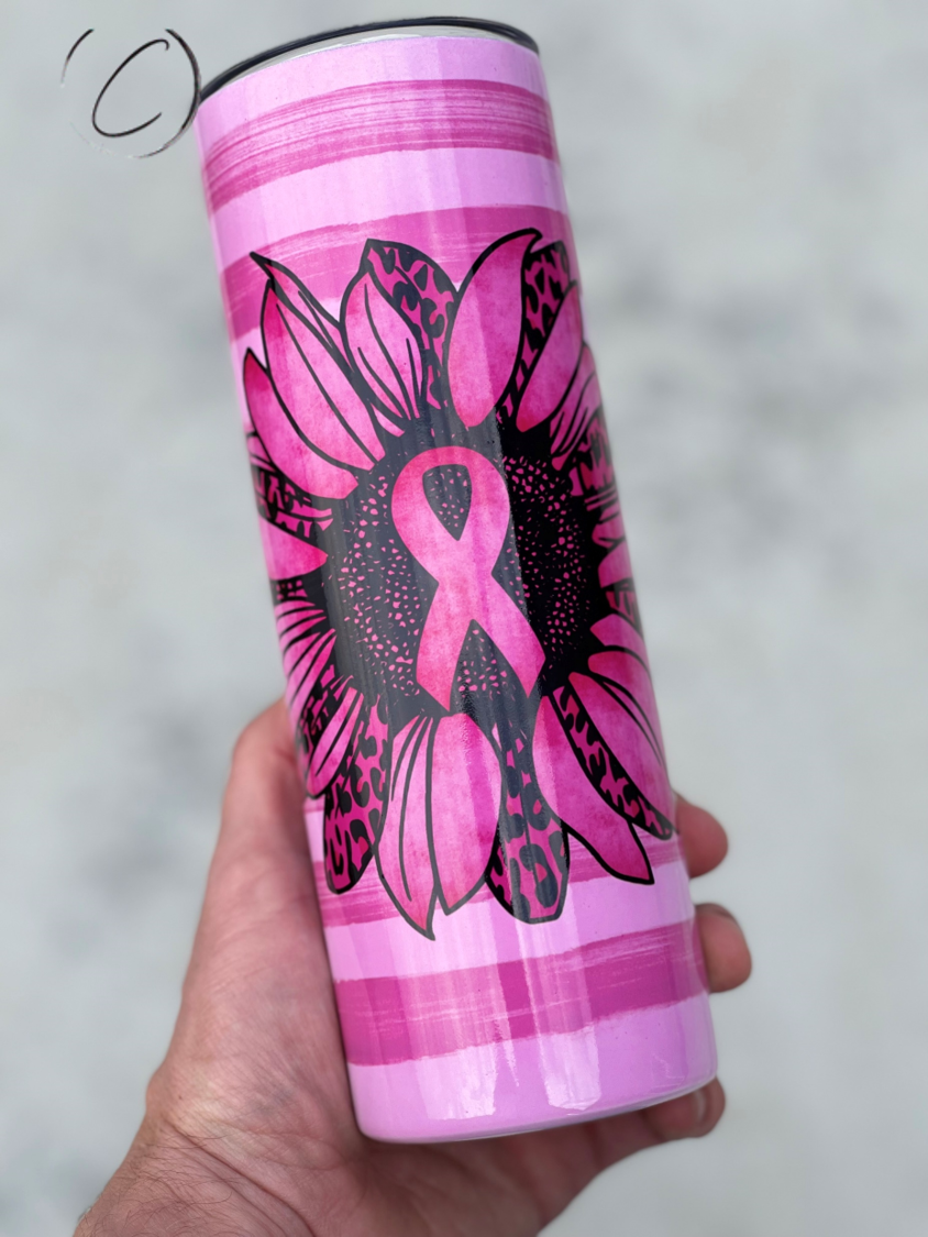 Pink Ribbon Sunflower 20oz UV Pink Skinny Tumbler