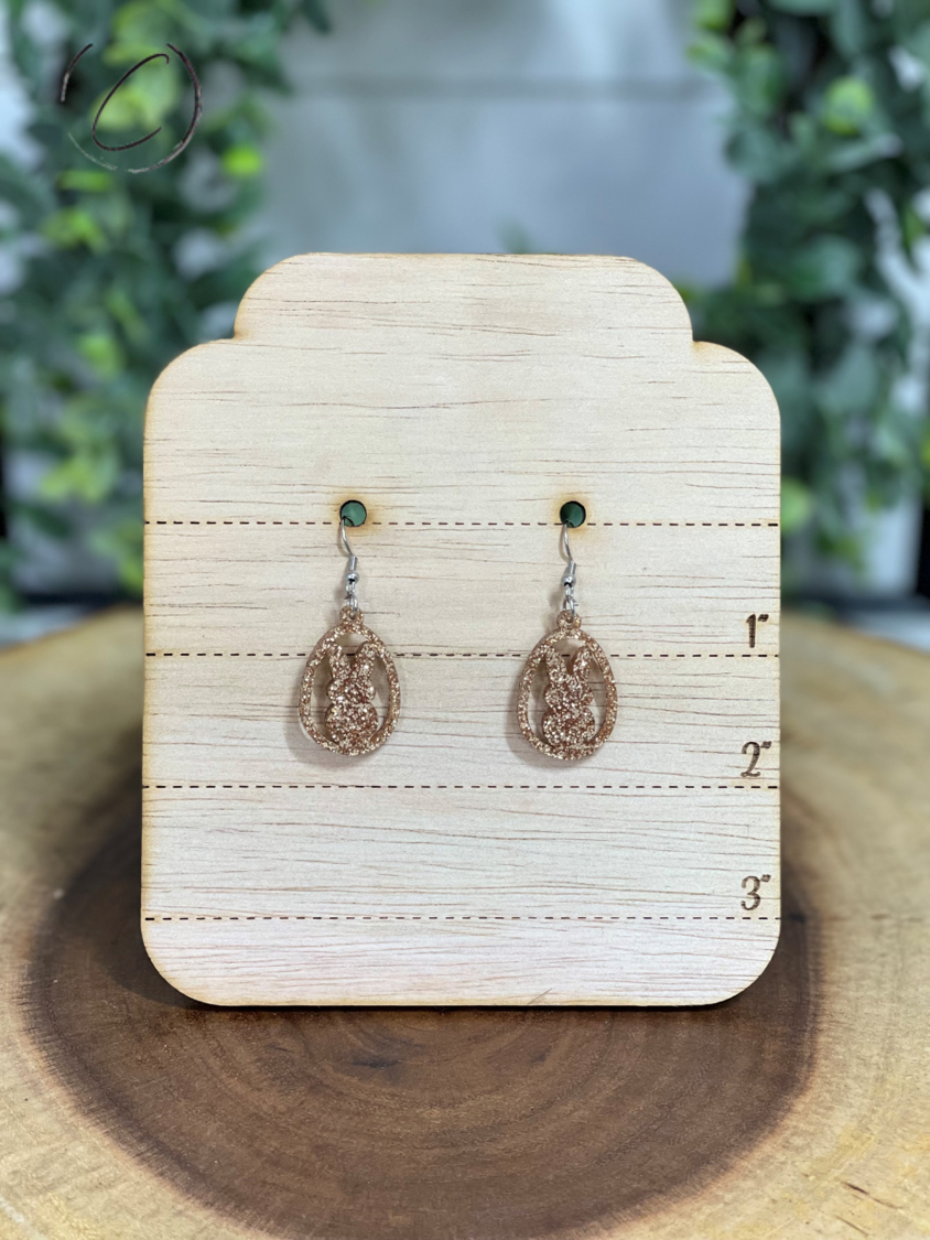 Bunny Egg Gold Glitter Dangle Earrings