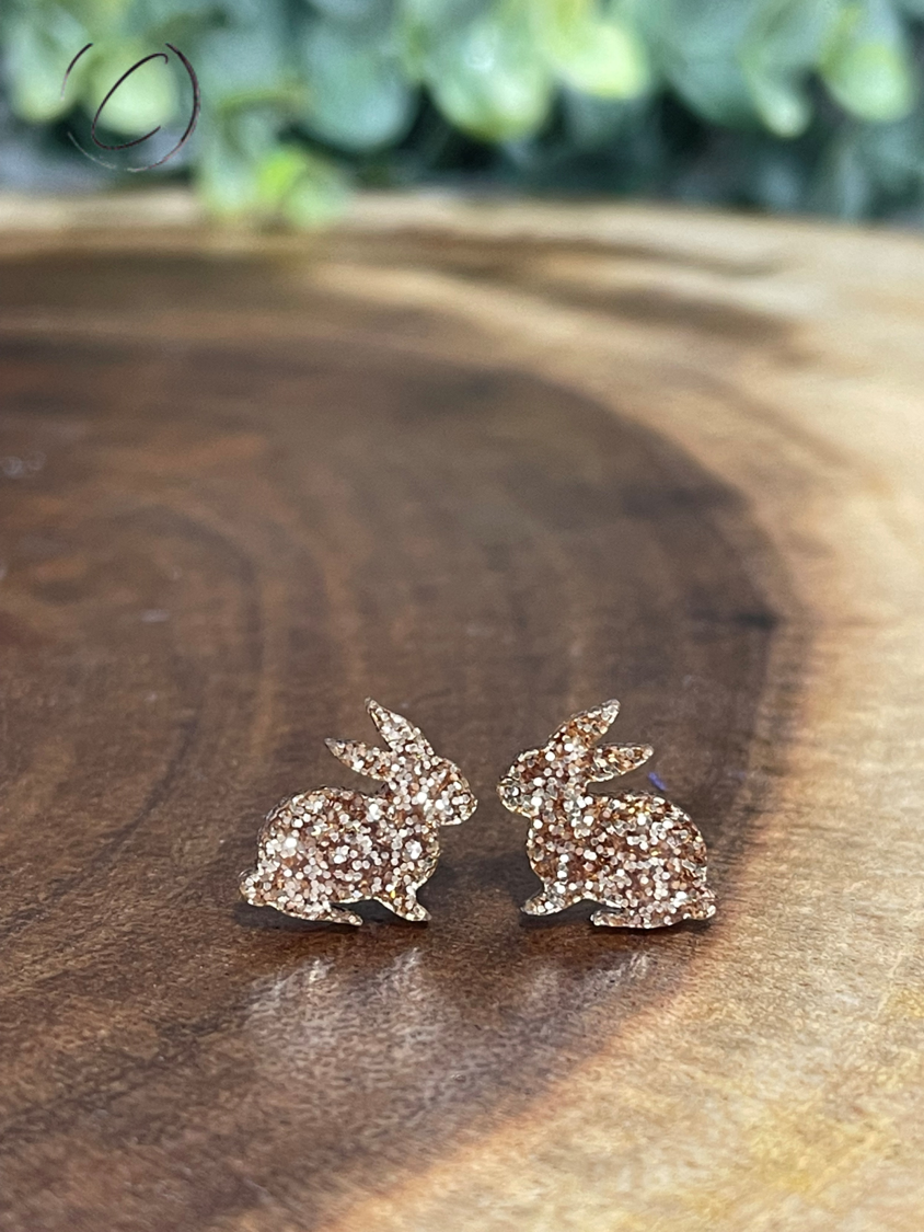 Bunny Gold Glitter Stud Earrings