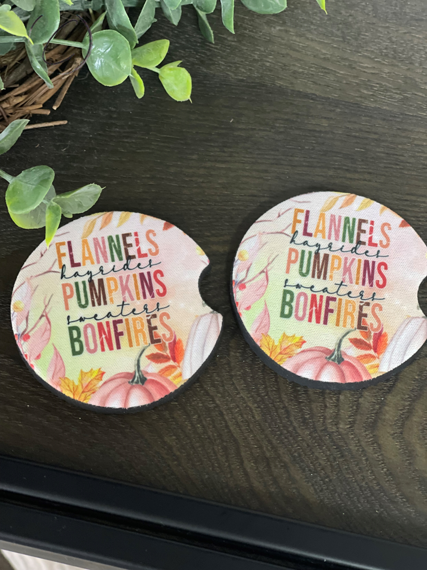 Flannels, Pumpkins, Bonfires Neoprene Car Coaster Set