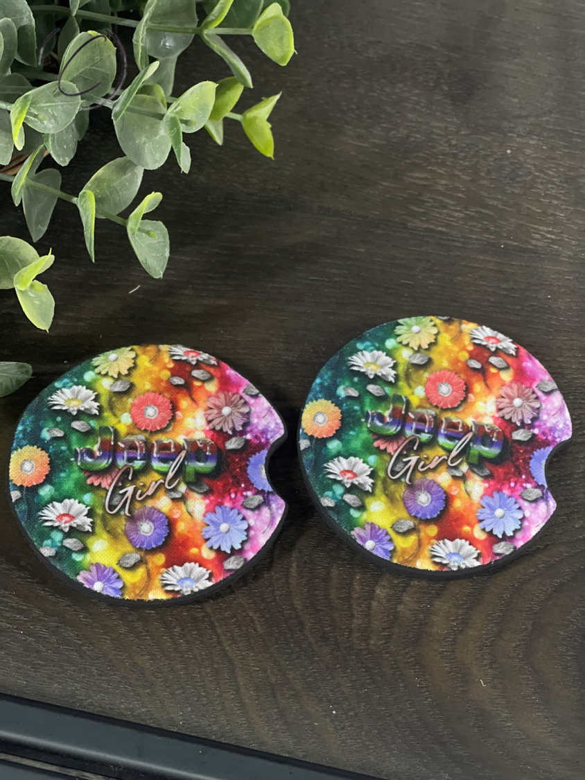 Groovy Jeep Girl Car Coaster Set