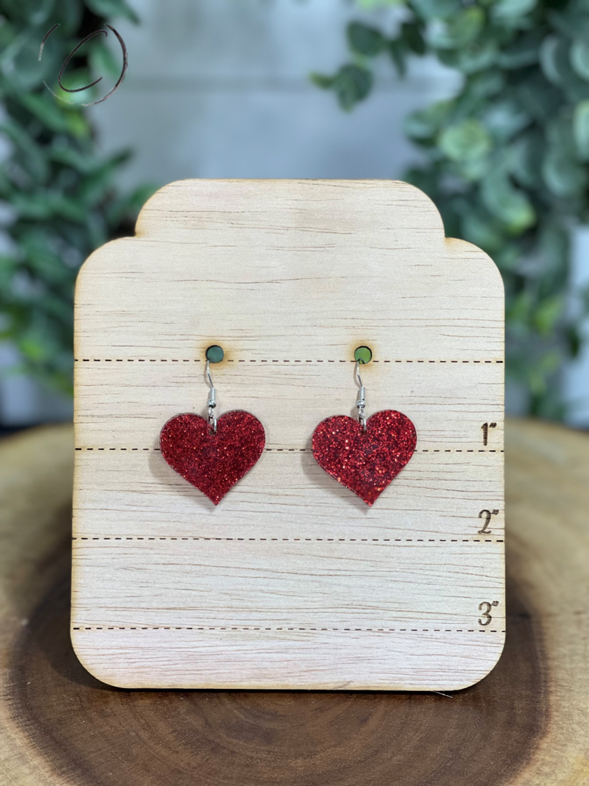 Heart Red Glitter Dangle Earrings