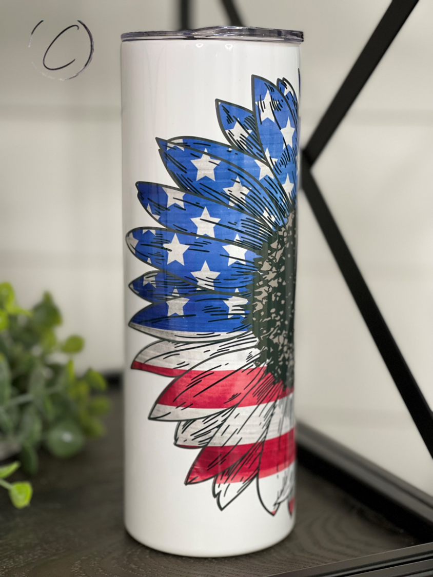 Home Of The Free Sunflower 20oz Skinny Tumbler