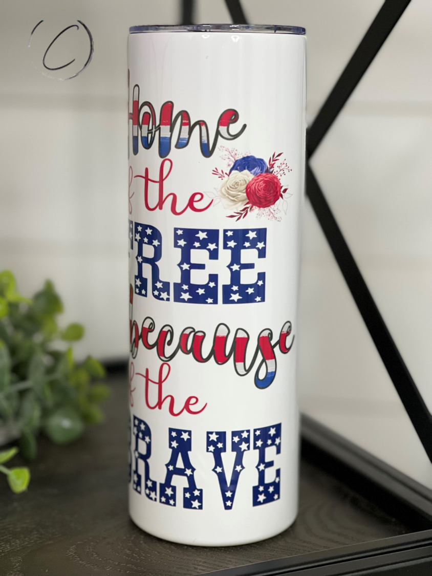 Home Of The Free Sunflower 20oz Skinny Tumbler