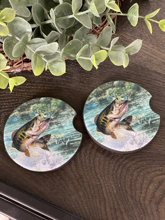 Jumping Bass Neoprene Car Coaster Set