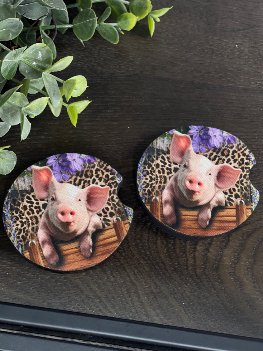 Lavender Leopard Piglet Car Coaster Set