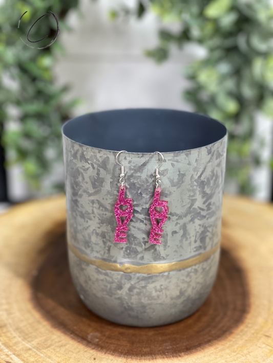 Love Pink Glitter Dangle Earrings
