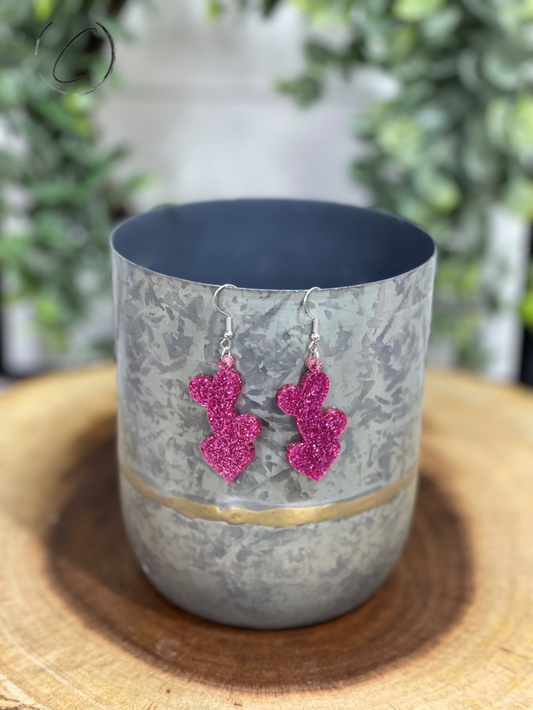 Mended Hearts Pink Glitter Dangle Earrings