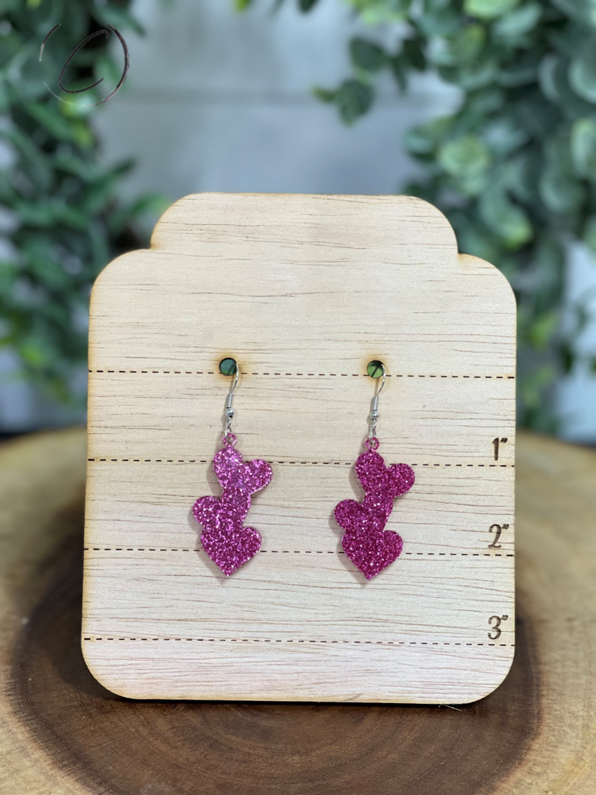 Mended Hearts Pink Glitter Dangle Earrings