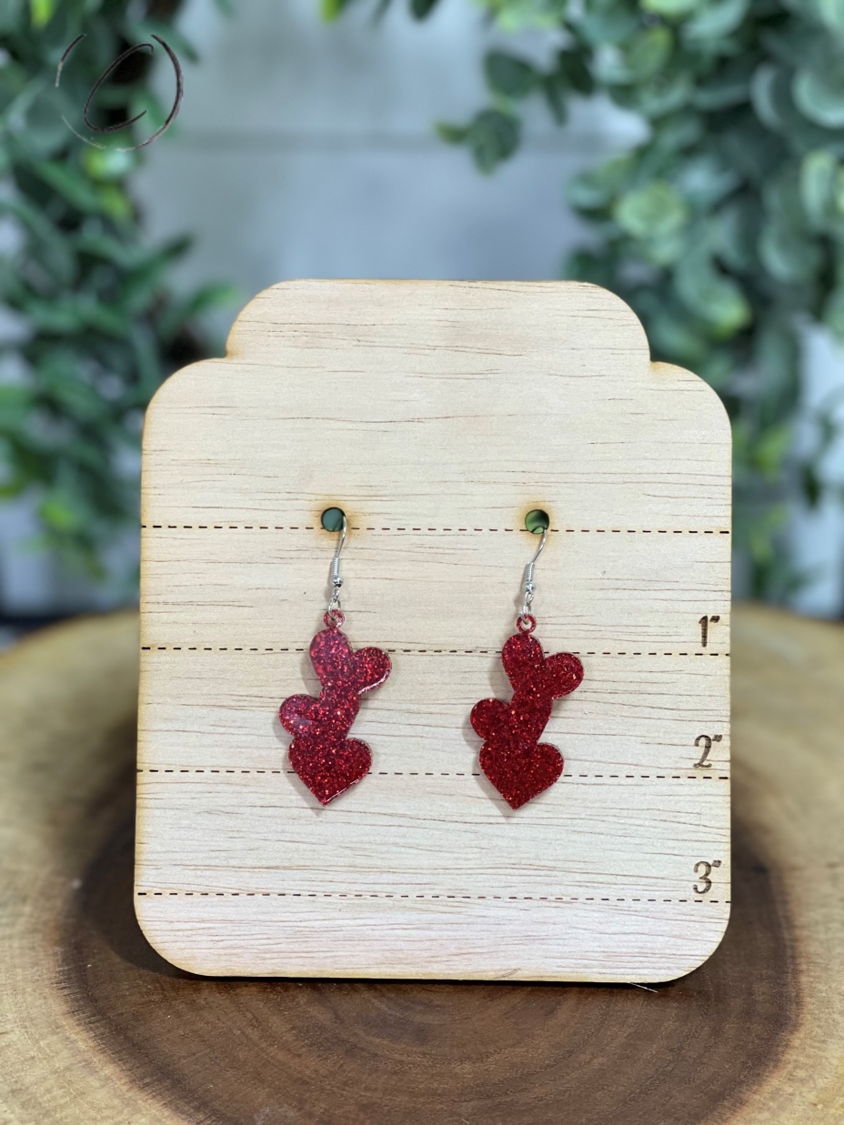Mended Hearts Red Glitter Dangle Earrings