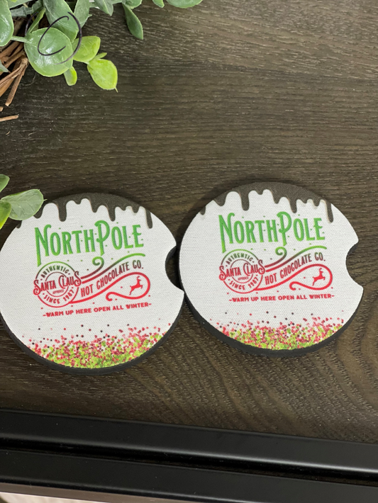North Pole Hot Chocolate Neoprene Car Coaster Set