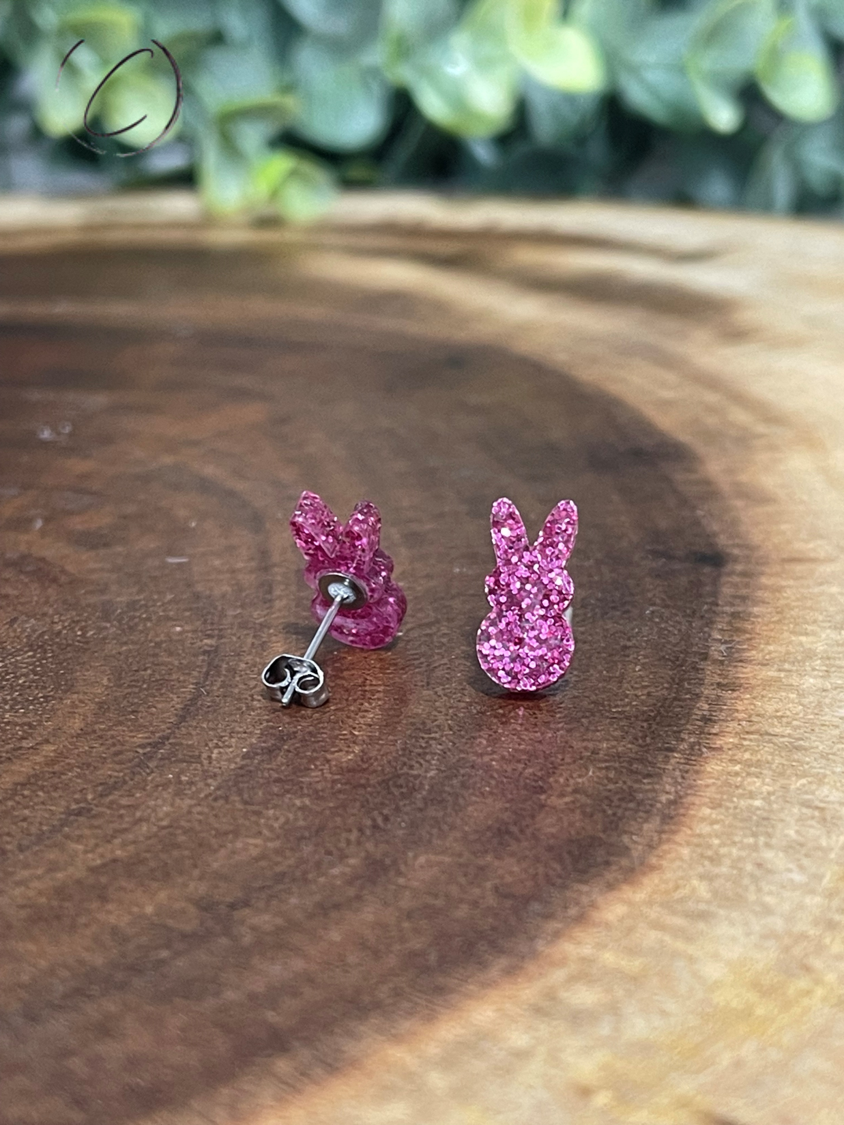 Peeps Pink Glitter Stud Earrings