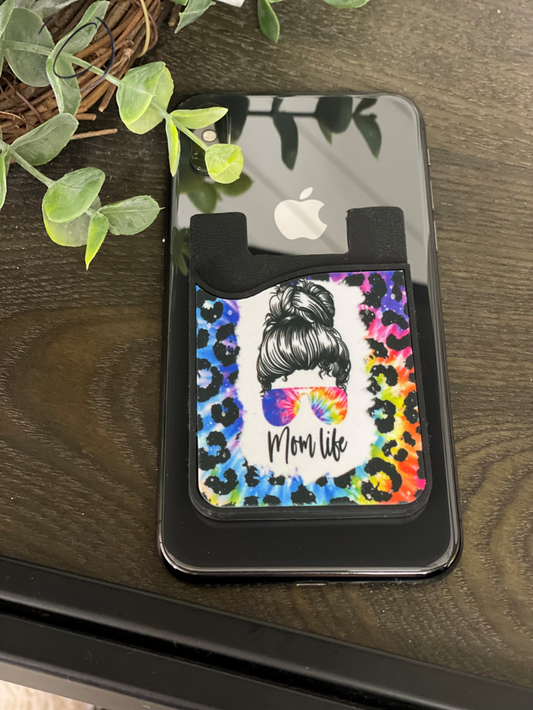 Rainbow Leopard Mom Life Card Caddy Phone Wallet
