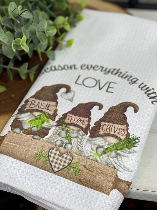 Season Everything With Love Gnomes Weave Tea Towel