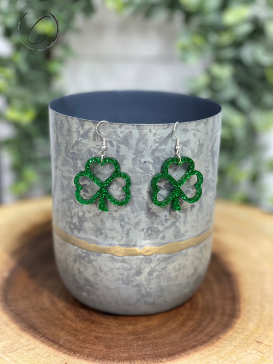 Shamrock Green Glitter Dangle Earrings